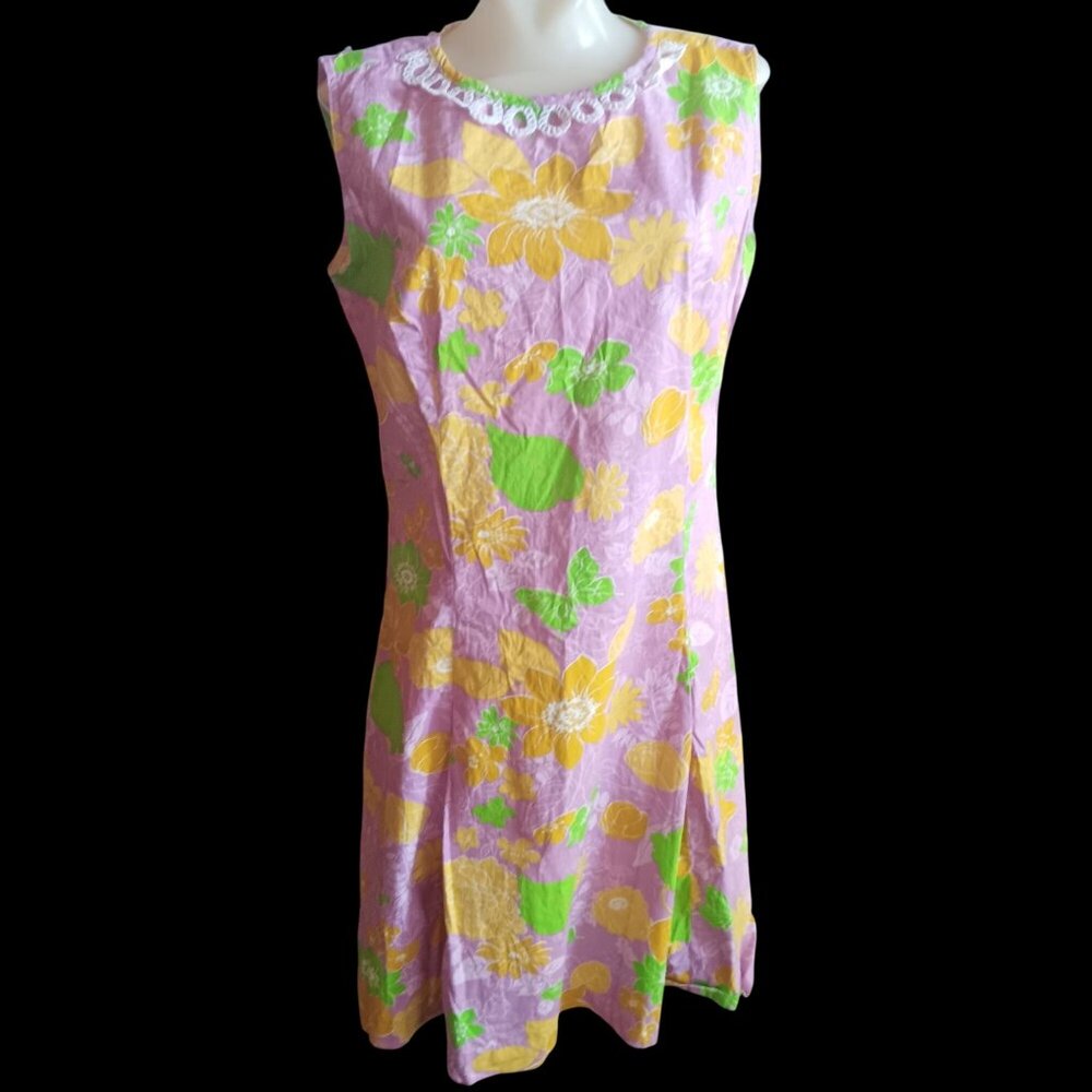 Vintage Women's Dress 12 1960s NPC Fashions Sleeveless Floral Shift Dress Granny